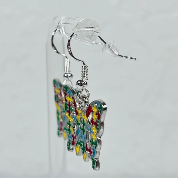 Autism Butterfly Puzzle Earrings - Picture 3 of 8